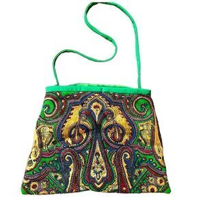 NWT Ek Balam Green Handmade Purse Zipper Pouch Made in Mexico Green Jewel Multi